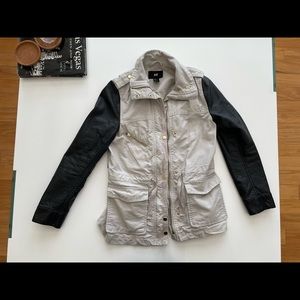 Black Leather Arms with Fabric Drawstring Waist Jacket H&M Size 4 Nice